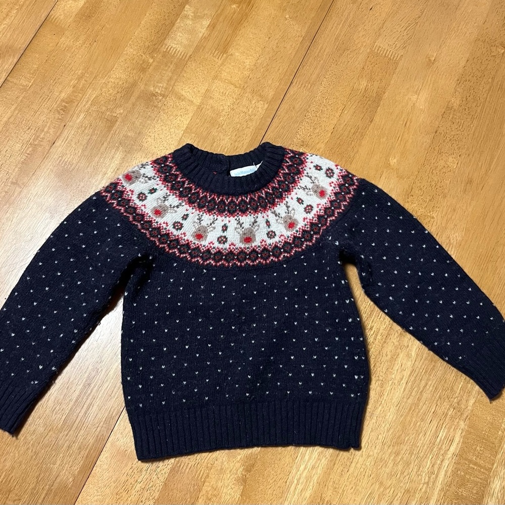 JoJo Maman Bebe Navy and Pink Fair Isle Kids Sweater